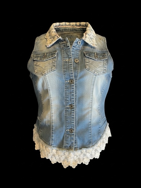 Maurices Tops - Maurices Light Wash Denim Vest with Cream Lace Trim